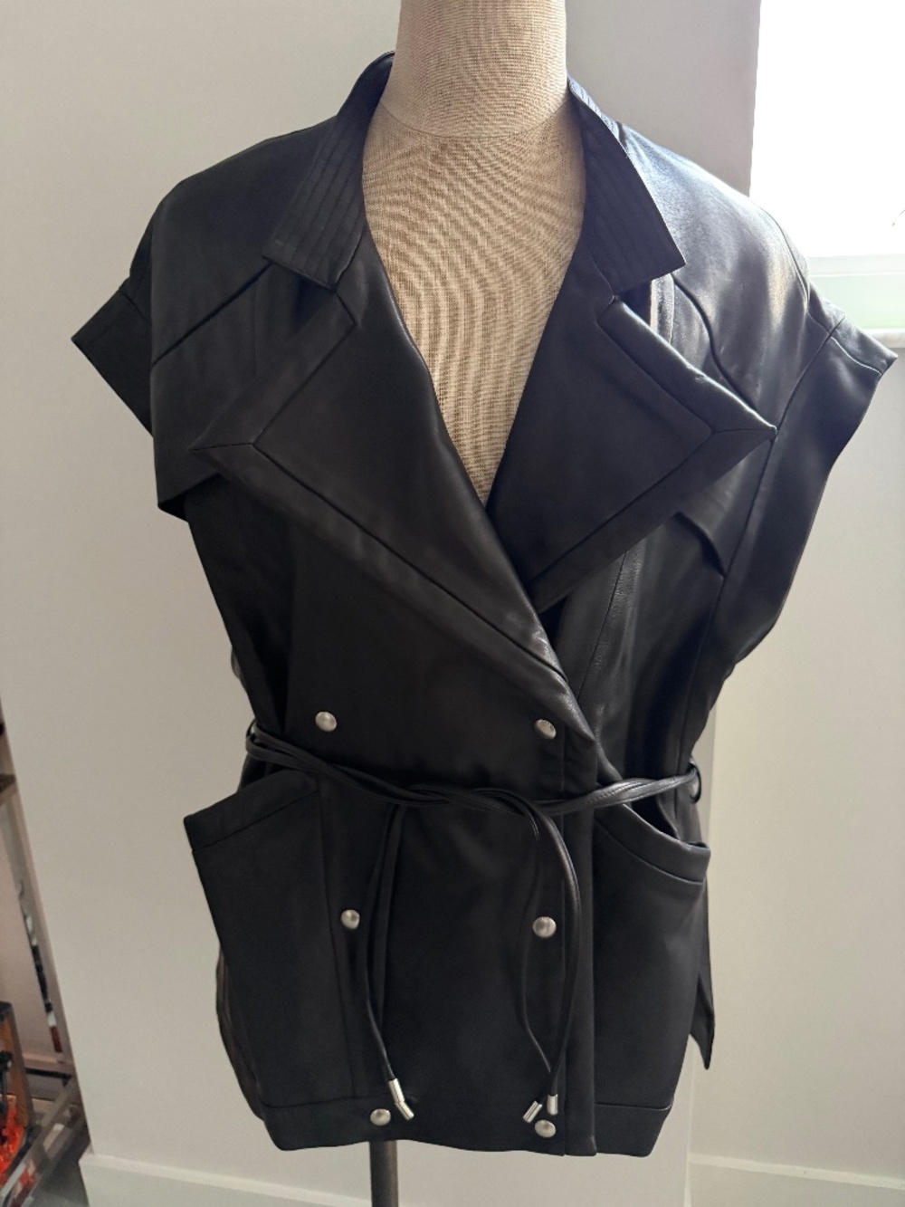 IRO Hamal Oversized Double Breasted Leather Jacket In Black Size 36